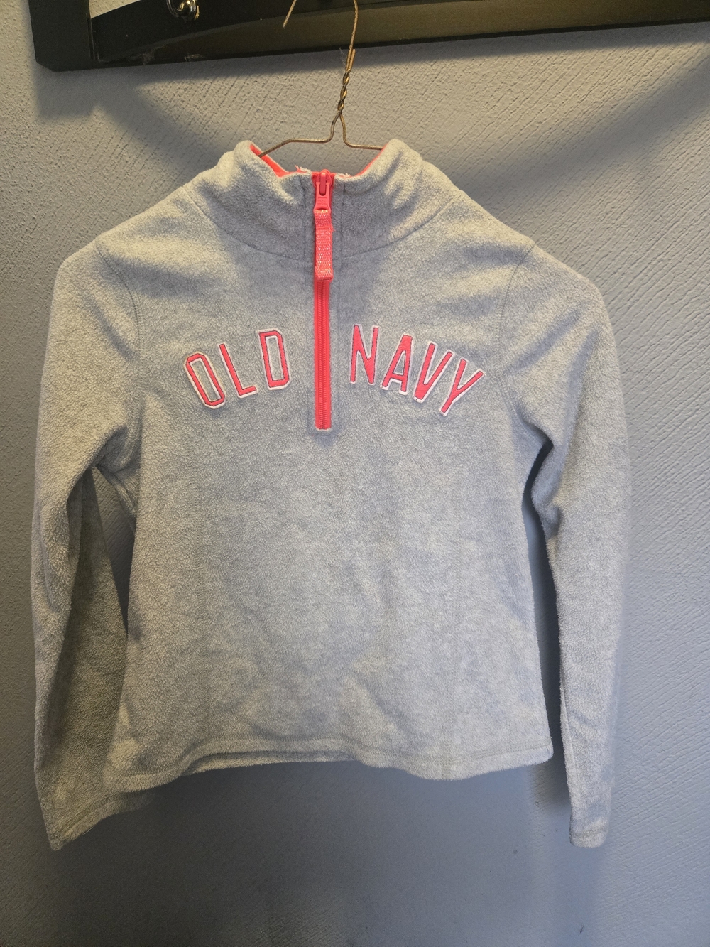 Old Navy Light Gray Half-Zip Pullover with Pink Accents